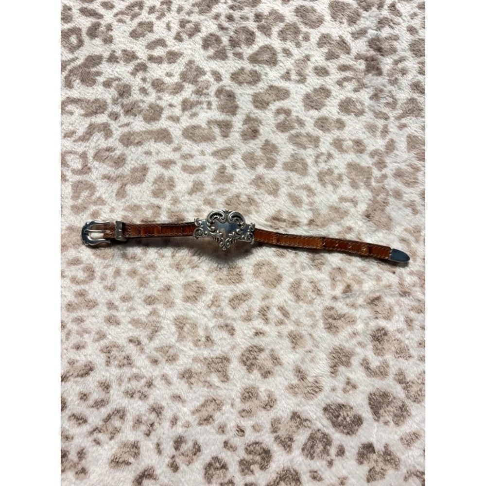 Vintage Brighton Brown Croc-Embossed Leather Heart Scroll Buckle Bracelet